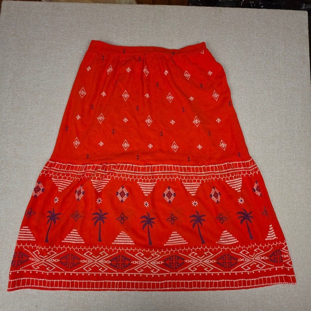 Sofia Jeans‎ by Sofia Vergara Red Tropical Palm Print Tiered Midi Skirt XL